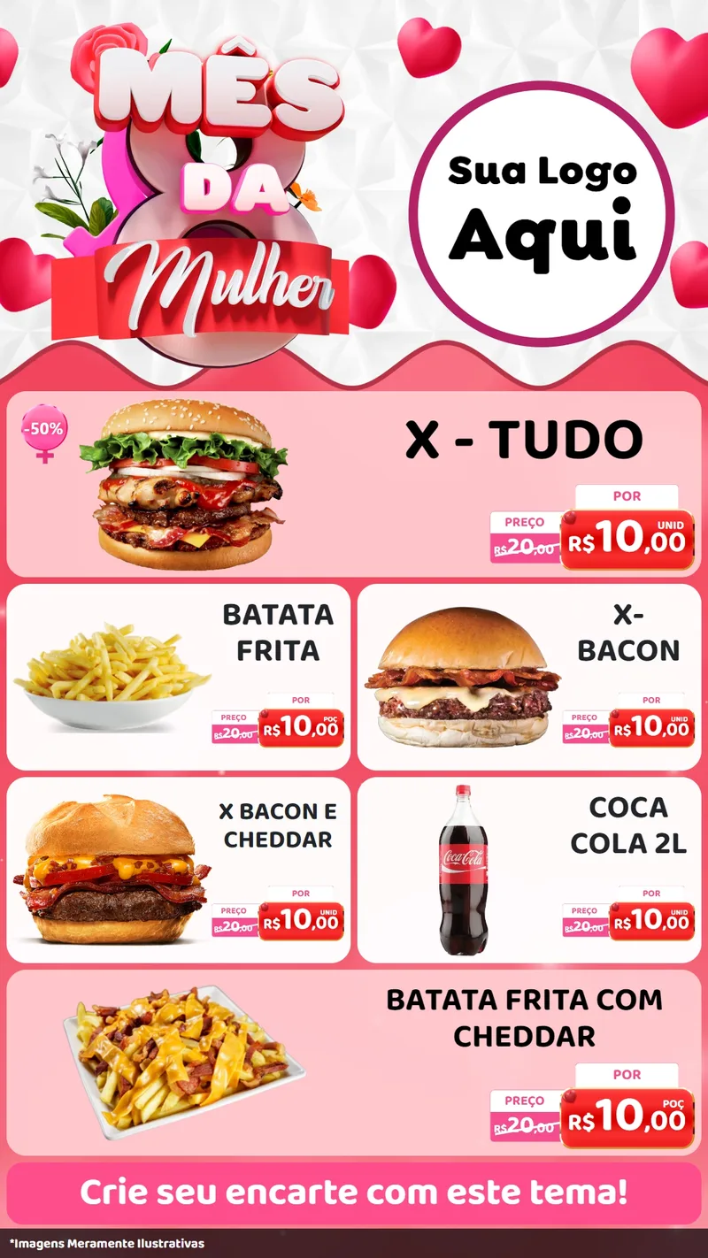 Modelo de TV para TV Vertical com o tema Mês da Mulher para Hamburgueria