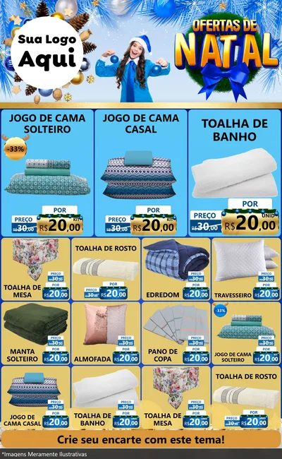 Modelo de Encarte para Encarte Grande com o tema Ofertas de Natal para Cama, Mesa e Banho