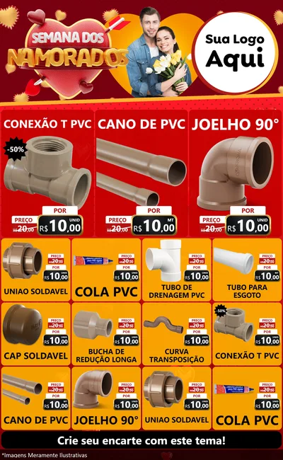 Modelo de Encarte para Encarte Grande com o tema Semana dos Namorados para Tubos e conexões