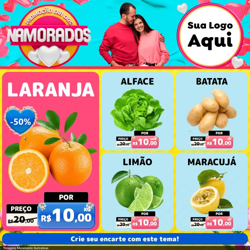 Modelo de Rede Social para Feed Facebook com o tema Promoção Dia dos Namorados para Hortifrúti