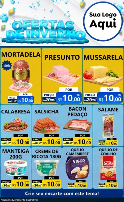Modelo de Encarte para Encarte Grande com o tema Ofertas de Inverno para Frios e Laticínios
