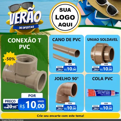 Modelo de Rede Social para Feed Facebook com o tema Verão de Ofertas para Tubos e conexões