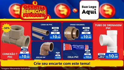 Modelo de TV para TV Horizontal com o tema Ofertas Especiais de Agosto para Tubos e conexões