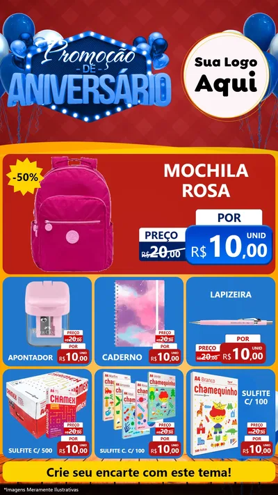 Modelo de Rede Social para Stories com o tema Promoção de Aniversário para Papelaria