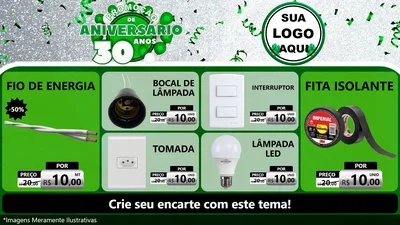 Modelo de TV para TV Horizontal com o tema Promoção de Aniversário - 30 Anos para Materiais Elétricos