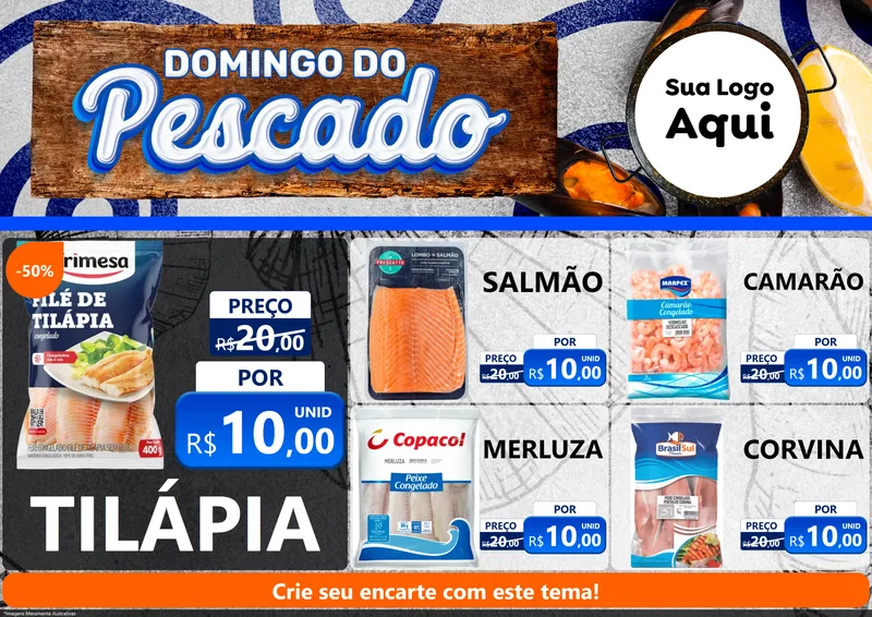 Modelo de Encarte para Encarte A4 Horizontal com o tema Domingo do Pescado para Peixaria