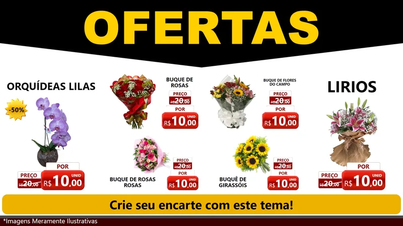 Modelo de TV para TV Horizontal com o tema Ofertas Preto e Vermelho Cartaz para Floricultura e jardim