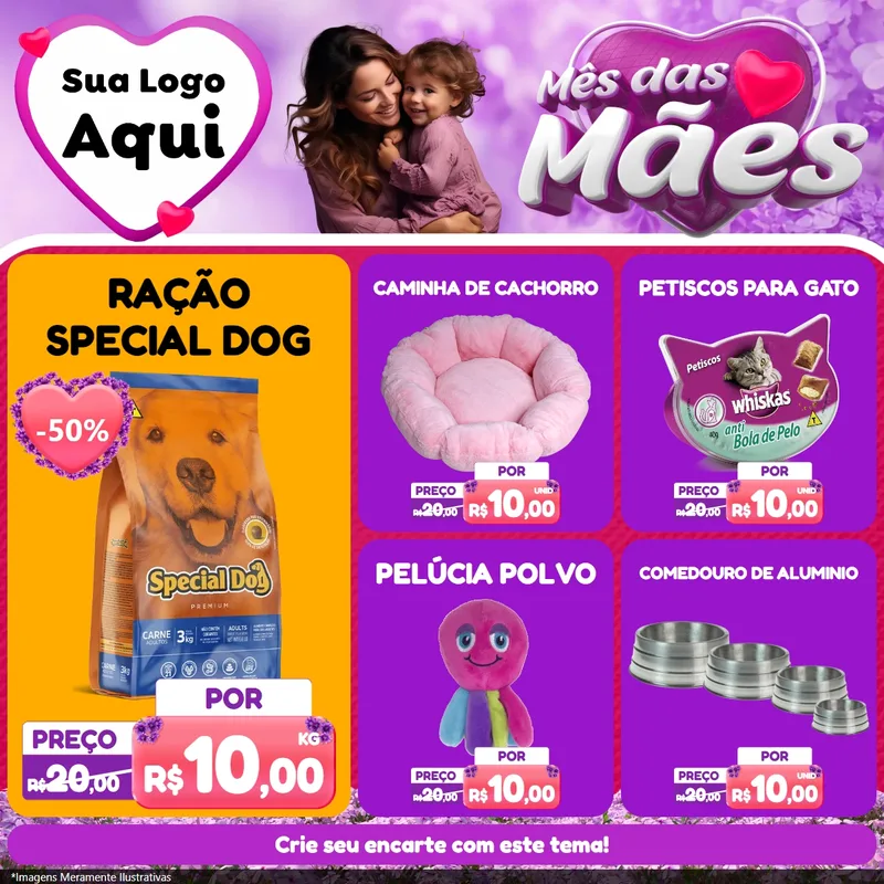 Modelo de Rede Social para Feed Facebook com o tema Mês das Mães para Pet Shop