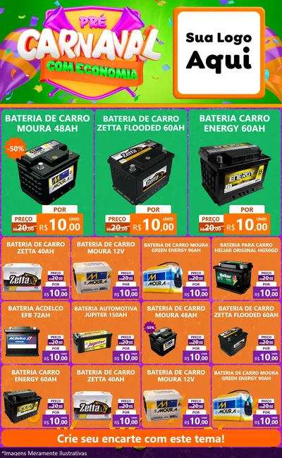 Modelo de Encarte para Encarte Grande com o tema Pré-Carnaval Com Economia para Baterias Elétricas