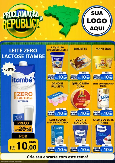 Modelo de Encarte para Encarte A4 Vertical com o tema Proclamação da República para Frios e Laticínios