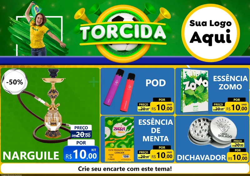 Modelo de Encarte para Encarte A4 Horizontal com o tema Torcida para Tabacaria