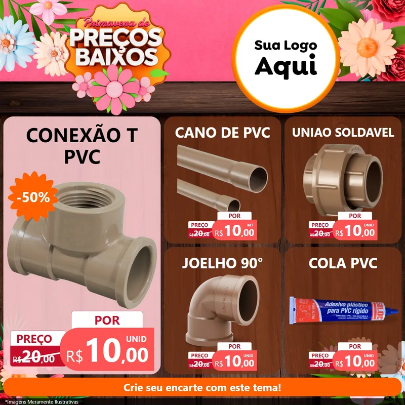 Modelo de Rede Social para Feed Facebook com o tema Primavera de Preços Baixos para Tubos e conexões
