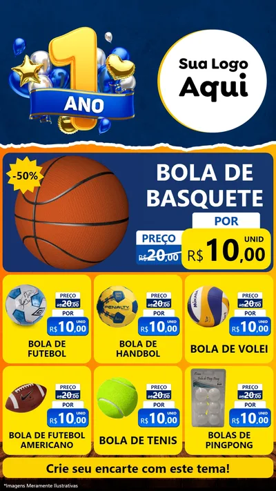 Modelo de Rede Social para Stories com o tema Um Ano de Aniversário para Artigos Esportivos