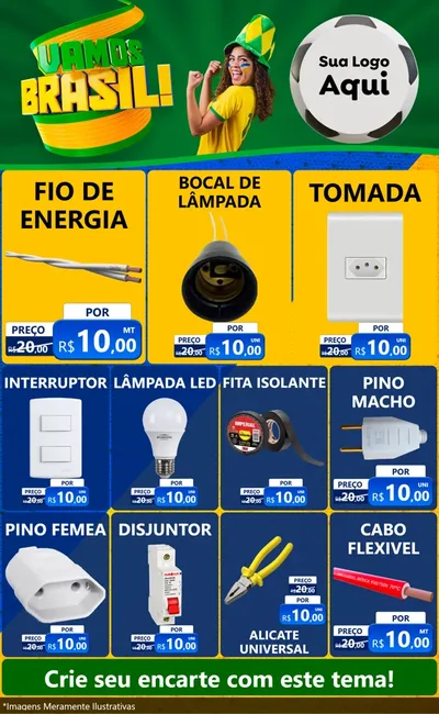 Modelo de Encarte para Encarte Grande com o tema Vamos Brasil - Copa para Materiais Elétricos