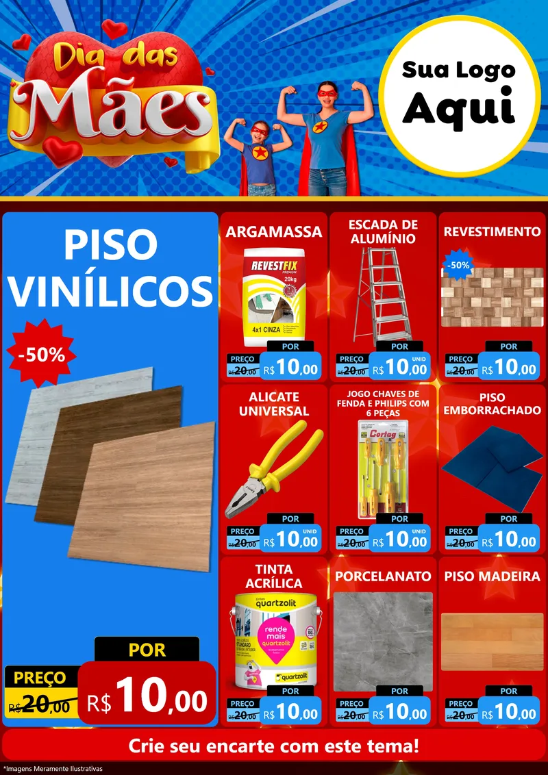 Modelo de Encarte para Encarte A4 Vertical com o tema Dia das Mães para Material para Construção