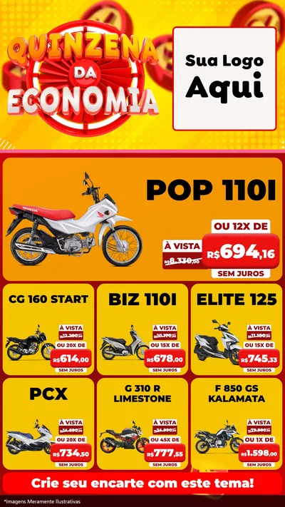 Modelo de Rede Social para Stories com o tema Quinzena Da Economia para Concessionaria de Motos