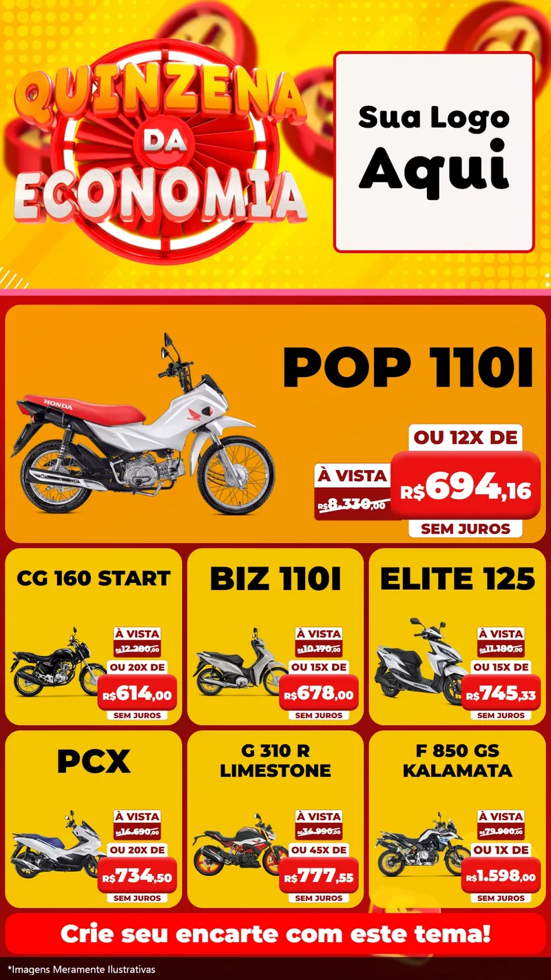 Modelo de Rede Social para Stories com o tema Quinzena Da Economia para Concessionaria de Motos