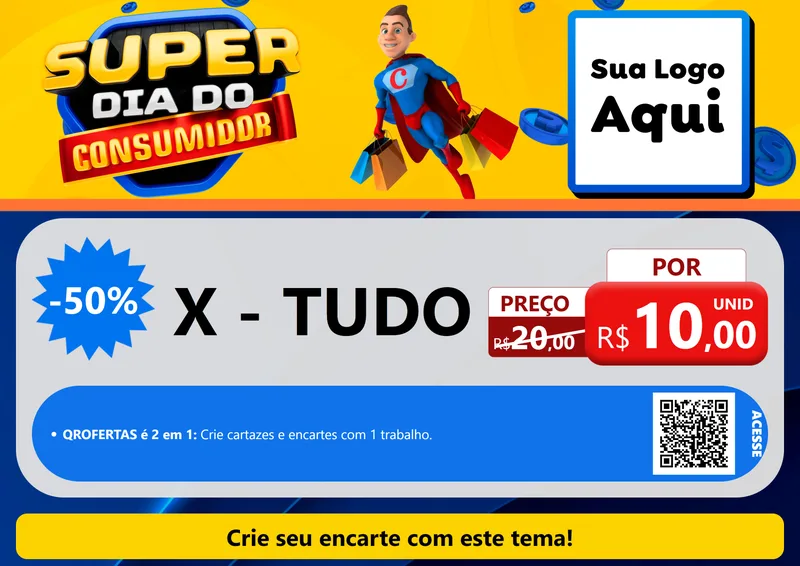 Modelo de Cartaz para Cartaz A4 Horizontal com o tema Super Dia do Consumidor para Hamburgueria