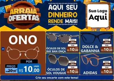 Modelo de Encarte para Encarte A4 Horizontal com o tema Arraiá de Ofertas - Junina para Óticas