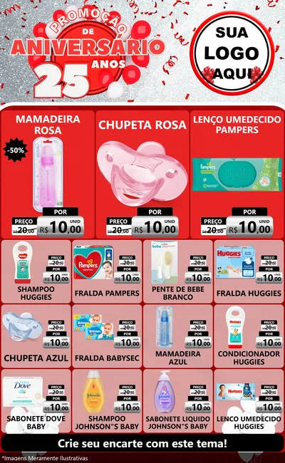 Modelo de Encarte para Encarte Grande com o tema Promoção de Aniversário - 25Anos para Bebês
