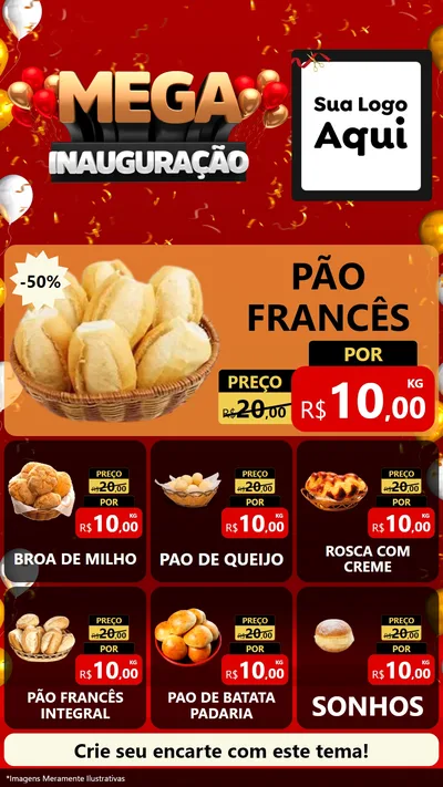 Modelo de Rede Social para Stories com o tema Mega Inauguração para Padaria