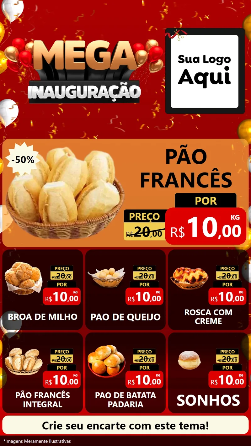 Modelo de Rede Social para Stories com o tema Mega Inauguração para Padaria