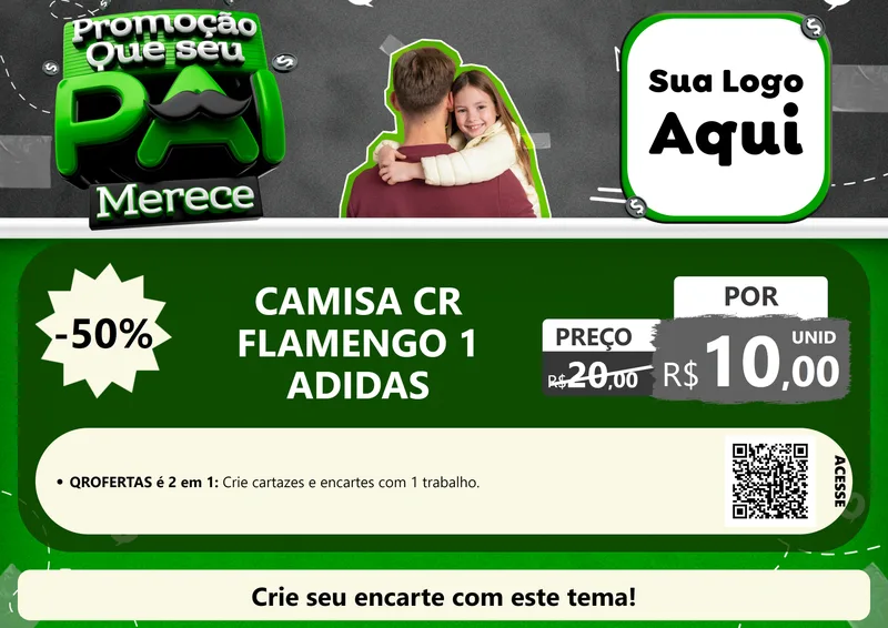 Modelo de Cartaz para Cartaz A4 Horizontal com o tema Promoção Que seu Pai Merece para Roupas e acessórios
