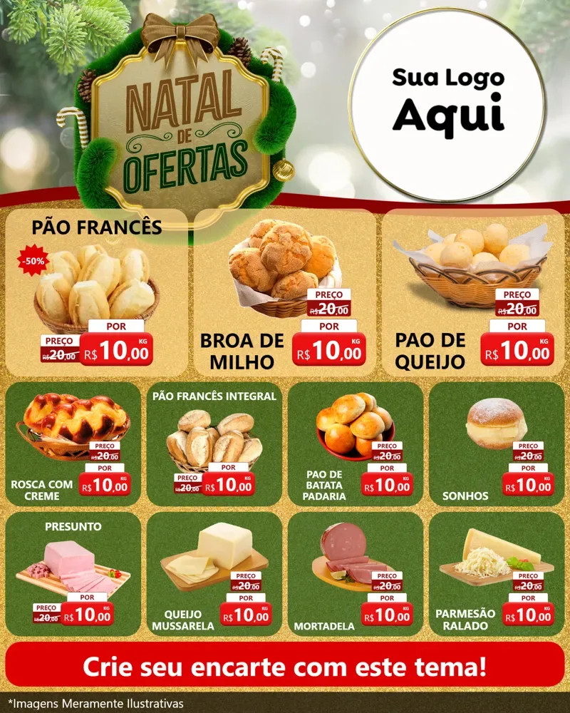 Modelo de Rede Social para Feed Instagram com o tema Ofertas de Natal para Padaria