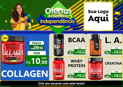 Modelo de Encarte para Encarte A4 Horizontal com o tema Ofertas da Semana da Independência para Suplementos alimentares