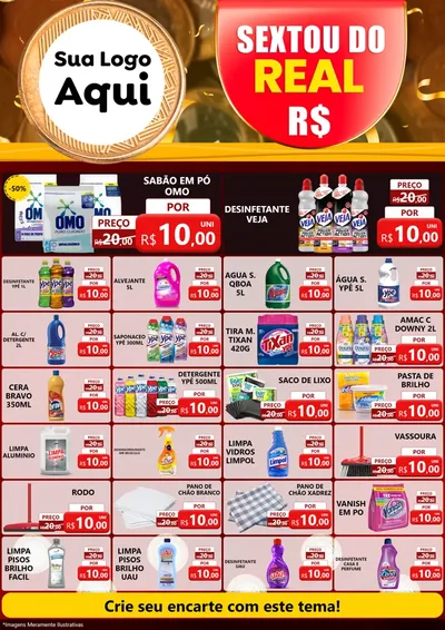 Modelo de Encarte para Encarte A4 Vertical com o tema Sextou do Real para Produtos de Limpeza