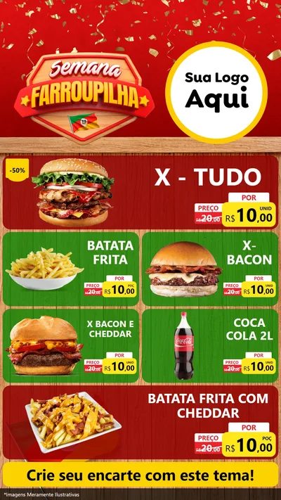 Modelo de TV para TV Vertical com o tema Semana Farroupilha para Hamburgueria