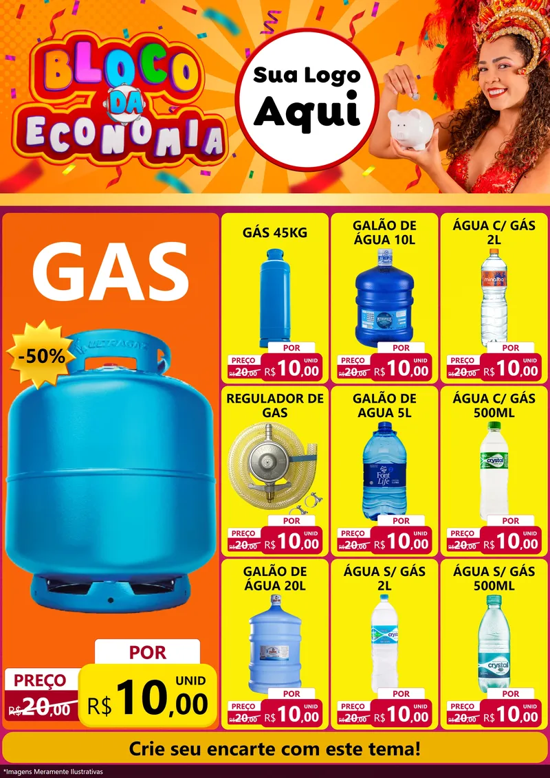 Modelo de Encarte para Encarte A4 Vertical com o tema Bloco da Economia para Água e gás