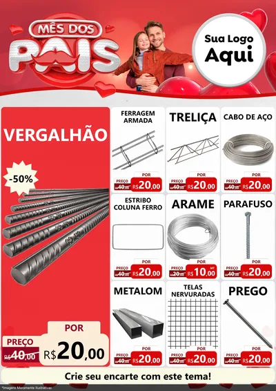 Modelo de Encarte para Encarte A4 Vertical com o tema Mês dos Pais para Ferragens