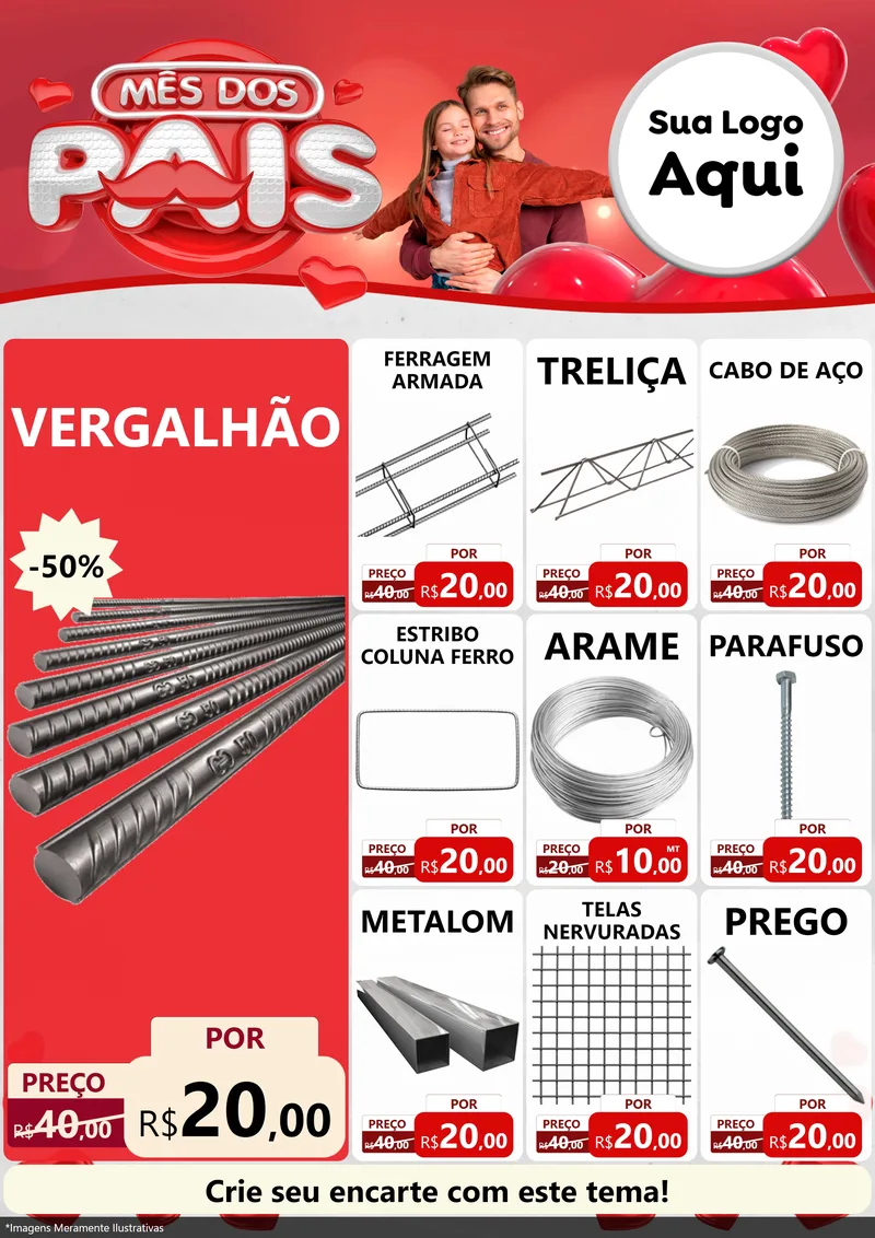 Modelo de Encarte para Encarte A4 Vertical com o tema Mês dos Pais para Ferragens