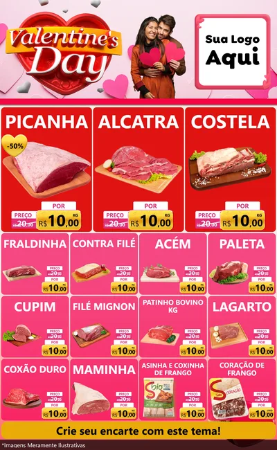Modelo de Encarte para Encarte Grande com o tema Valentine's Day para Açougue