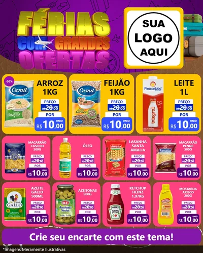 Modelo de Rede Social para Feed Instagram com o tema Férias com Grandes Ofertas para Supermercado