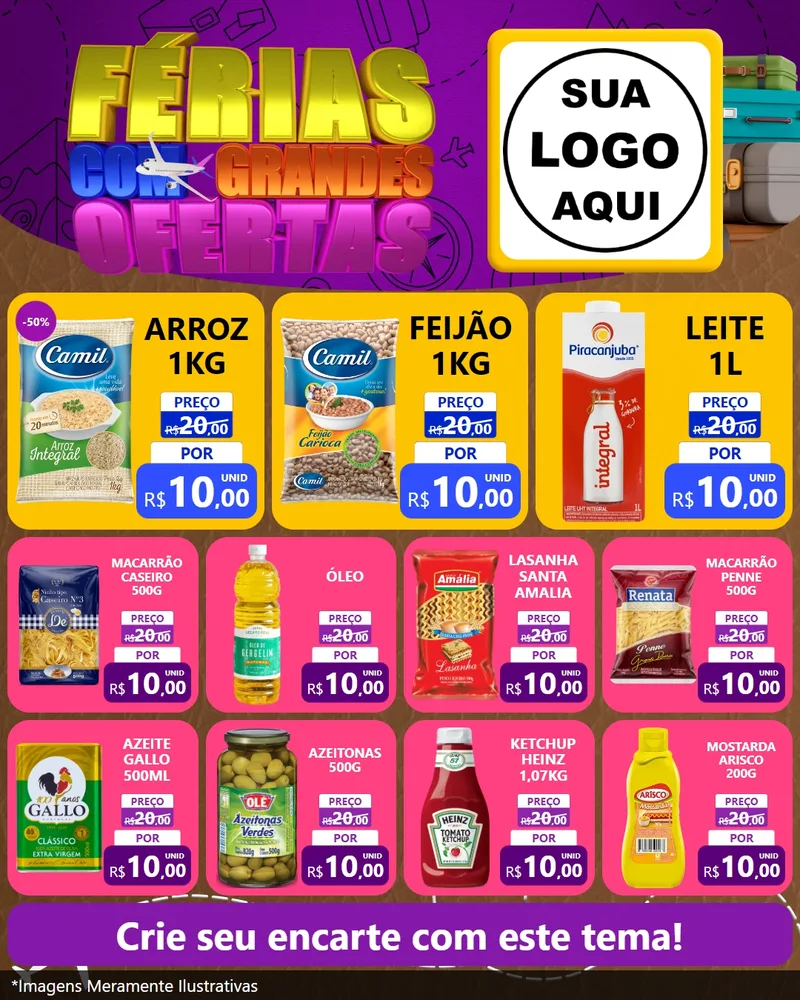 Modelo de Rede Social para Feed Instagram com o tema Férias com Grandes Ofertas para Supermercado