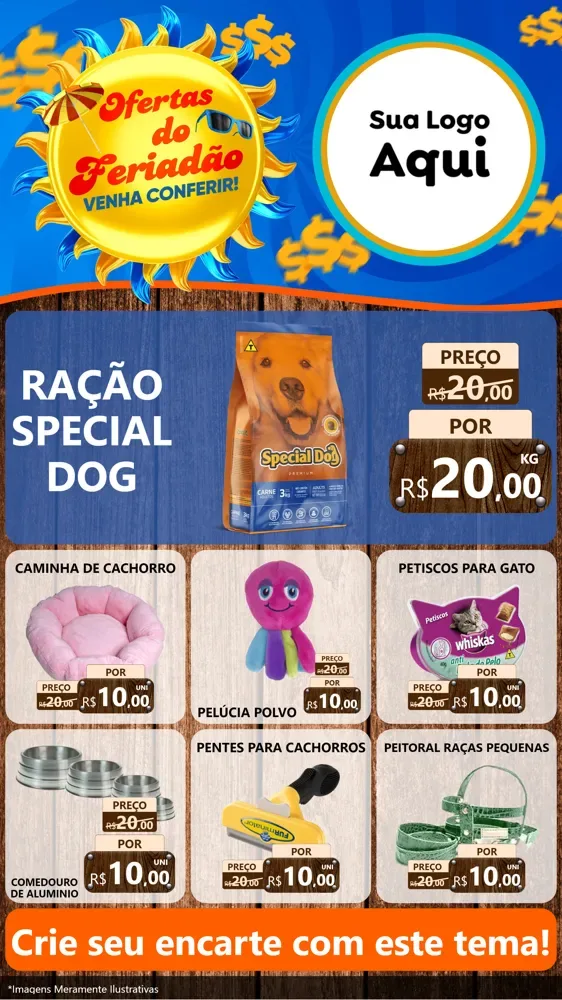 Modelo de Rede Social para Stories com o tema Ofertas do Feriadão para Pet Shop