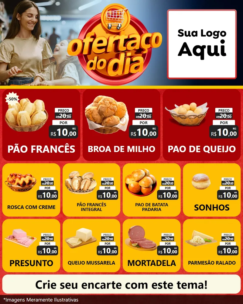 Modelo de Rede Social para Feed Instagram com o tema Ofertaço Do Dia para Padaria
