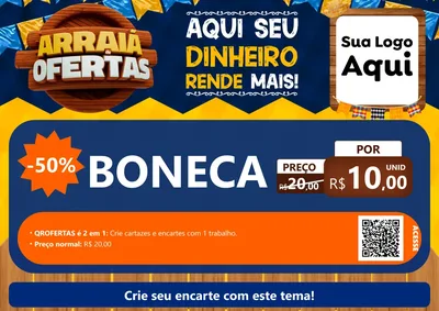Modelo de Cartaz para Cartaz A4 Horizontal com o tema Arraiá de Ofertas - Junina para Brinquedos