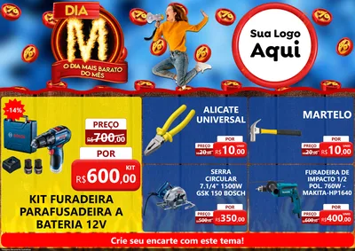 Modelo de Encarte para Encarte A4 Horizontal com o tema Dia M - O Dia Mais Barato Do Mês para Maquinas e Ferramentas