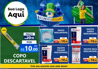 Modelo de Encarte para Encarte A4 Horizontal com o tema Torcida Brasil - Copa para Embalagens