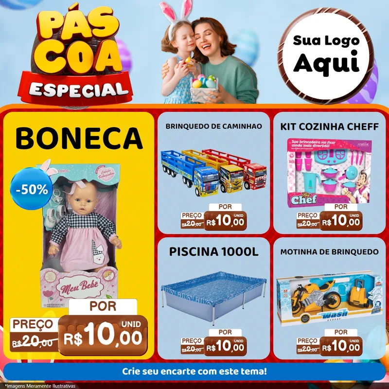 Modelo de Rede Social para Feed Facebook com o tema Páscoa Especial para Brinquedos