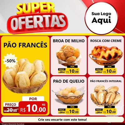 Modelo de Rede Social para Feed Facebook com o tema Super Ofertas para Padaria