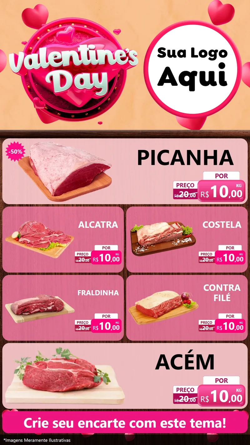 Modelo de TV para TV Vertical com o tema Valentine's Day para Açougue