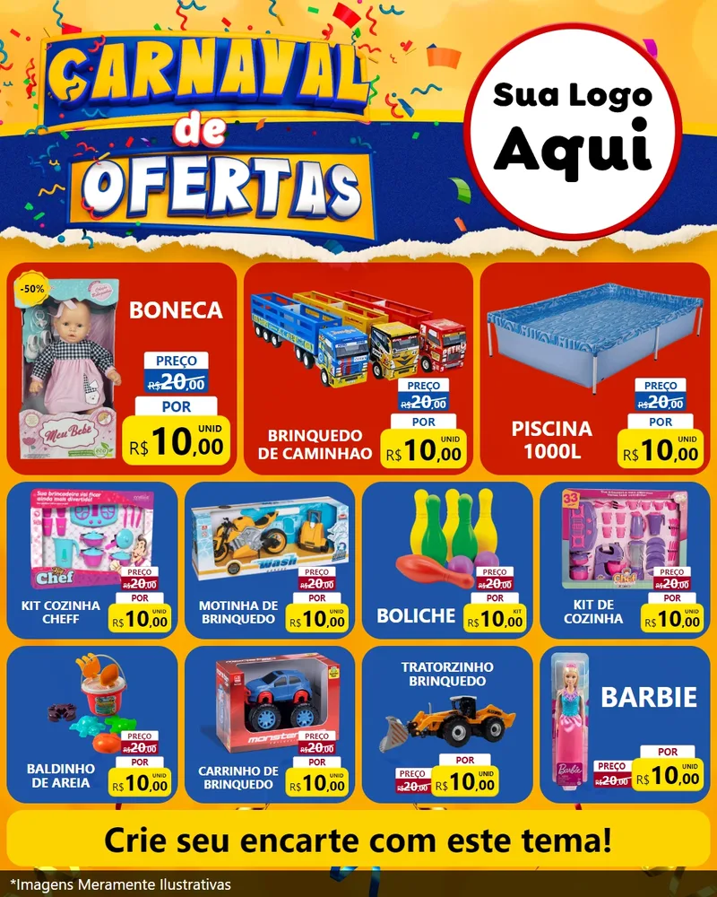 Modelo de Rede Social para Feed Instagram com o tema Carnaval de Ofertas para Brinquedos