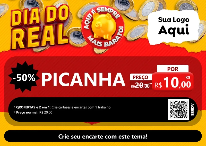 Modelo de Cartaz para Cartaz A4 Horizontal com o tema Dia Do Real para Açougue