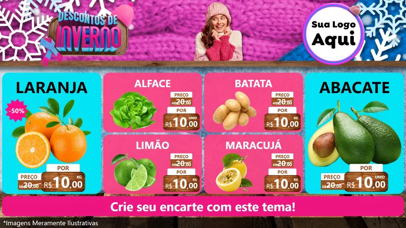 Modelo de TV para TV Horizontal com o tema Descontos de Inverno para Hortifrúti