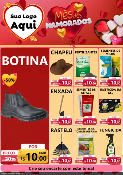 Modelo de Encarte para Encarte A4 Vertical com o tema Mês dos Namorados para Agropecuária