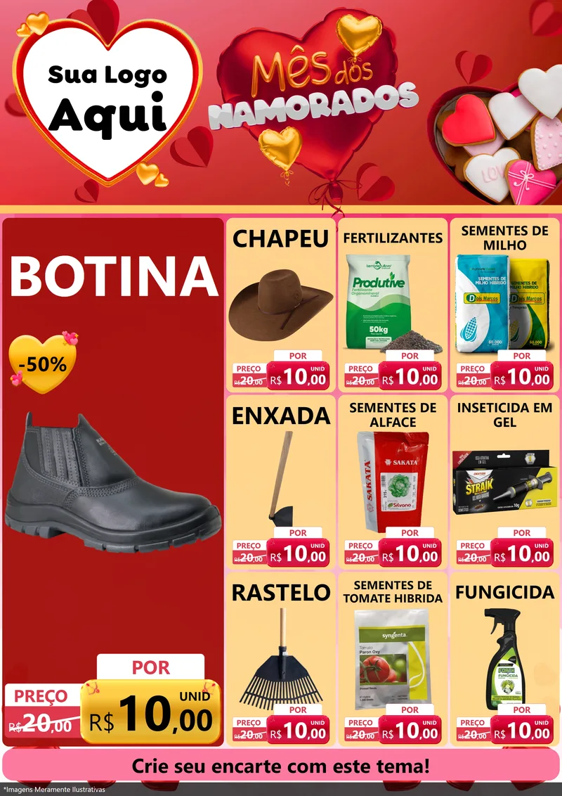 Modelo de Encarte para Encarte A4 Vertical com o tema Mês dos Namorados para Agropecuária